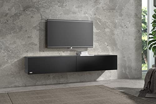 Wuun® TV Lowboard TV Board hängend I 100cm-280cm I Hängeschrank Wohnwand/Somero I Schwarz-Matt I 160cm
