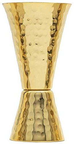 Prince of Scots 24K Gold Plate Hammered Solid Copper Double Side Jigger with 5 marks for measurement (Gift Box)