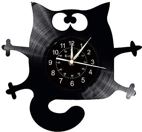 Smotly Vinyl Wanduhr, Schwarze Katze förmigen Nachtuhr, handgemachte Wanddekoration Wanduhr kreative Geschenke.