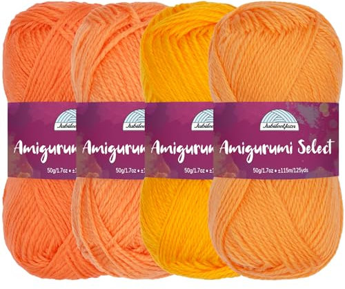 Amigurumi Select 100% Acrylic Craft Yarn Skeins Crochet and Knitting Projects - Acrylic Fingering Weight - Shades of Orange - 4 Skeins
