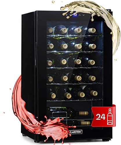 Klarstein Cave a Vin sur Pieds, Caves à Vin de 63L avec une Porte en Verre, Cave a Vins à Zone Unique, Bar Intérieur/Extérieur, Frigo vin, Cave a Vin de Vieillissement, Petite Cave à Vin 24 Bouteilles
