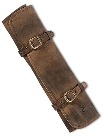 Angus Stoke Leather Knife Bag for Chefs, Genuine Leather Chef's Knife Roll, Large, Knife Bag, Chef's Knife, Lockable, Kitchen Bag Sam (Dark Brown-Antique)
