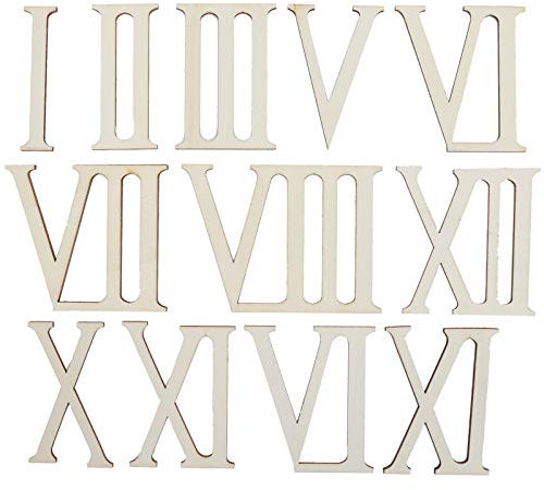 Tissting 12 Stück Holz Römische Ziffern, 1 bis 12 Holz Scheiben Unvollendete Buchstaben Holz Römische Zahl Form Ausschnitte Zahlen Ornamente Uhr Zubehör