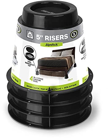 Slipstick CB671 5 Inch Bed Risers/Furniture Raisers with Steel Reinforced Holder Top, Lifts Height 5 (4 Pack) Supports 2,640 Pounds, Round, Black, Stackable with CB674 & CB672