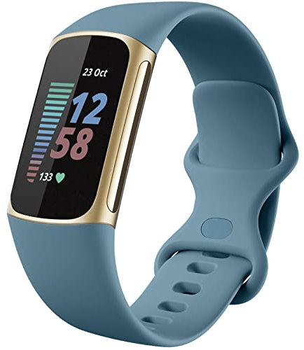 Dirrelo Armband Compatible with Fitbit Charge 5 Armband/Fitbit Charge 6 Armband Damen Herren，Weich Silikon Uhrenarmband, Sport Wasserdicht Ersatzarmband für Fitbit Charge 5 Charge 6, Stahlblau Klein