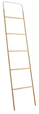 Box and beyond Porte-Serviettes échelle - Bambou Naturel et métal Blanc - 6 Niveaux - 189x45x2cm 50259