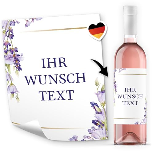 Flaschenetiketten PERSONALISIERT 8 Aufkleber Sekt & Wein Flaschen Etiketten | Premium Flaschen-Aufkleber selbstklebend Text selber gestalten - Lavendel Schlicht - Geschenk, Geburtstag, Weihnachten