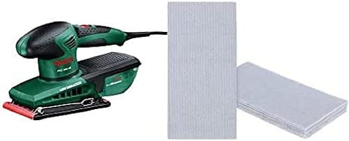 Bosch DIY Schwingschleifer PSS 300 AE (inkl. Schleifblatt P120, Bosch Microfilter, Koffer) + 10x Expert M480 Schleifnetz (für Hartholz, Farbe auf Holz, Körnung 120)