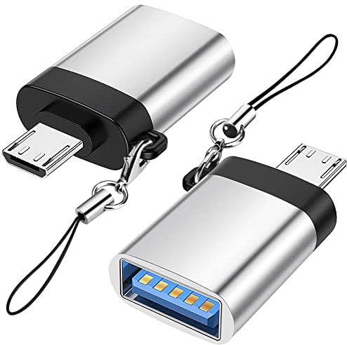 Adaptateur Micro USB vers USB 3.0 (Pack de 2) avec Lanière, Seminer Micro USB Mâle vers USB-A Femelle Adaptateur OTG Compatible avec Samsung S7 S6, Micro Appareils OTG, Clé Flash, Clavier (Argent)
