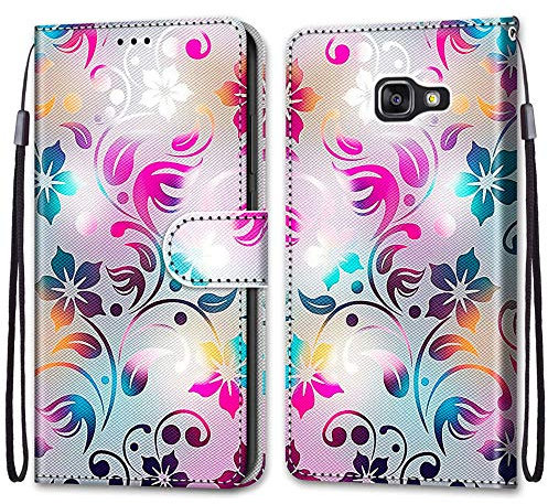 Mo-Somnus Kompatibel mit Samsung Galaxy A5 2016 / A510 Hülle, Leder Handyhülle mit Kartenfach Geld Slot Ständer PU Ledertasche Wallet Flip Brieftasche Magnetische Schutzhülle Case Etui (Blume 1)