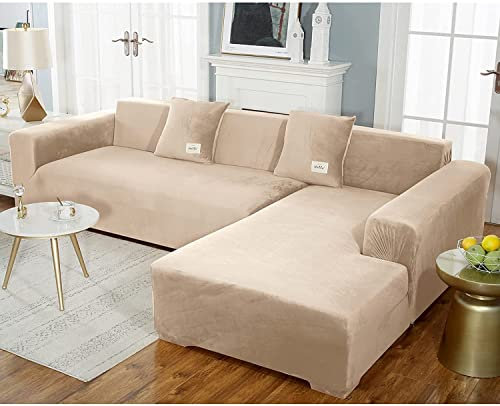 VEAI Velours Housse de Canapé d'angle Extensible 3 4 2 Places avec Accoudoirs Couverture de Canapé, Le Revêtement de Canapé d'angle en Forme de L Doit en Acheter Deux (Color : E, Size : 145-185cm)