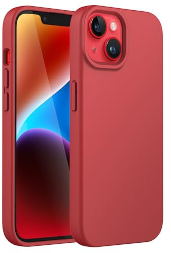 JETech Silikon Hülle für iPhone 14 6,1 Zoll, Ganzkörper Handyhülle mit Seidig-Weicher Berühren, Stoßfest Schutzhülle mit Mikrofaser-Futter (Rot)