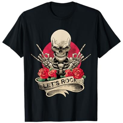 Lets Rock Rock&Roll Skeleton Hand Vintage Retro Rock Concert T-Shirt