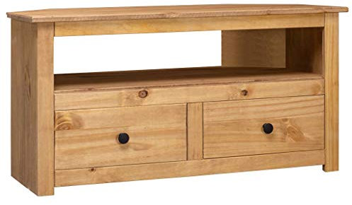 Tidyard Mueble para TV Salón Mesa Televisión con 2 Cajones y un Compartimento Abierto Mueble Esquinero de TV Madera de Pino Estilo Panamá 93x49x49 cm