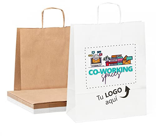 Packung mit 10 personalisierten Papiertüten | Logo-Taschen | Liefern Sie Ihre Produkte in der besten Präsentation | Taschen in verschiedenen Größen für Geschäft, Geschenk, Take Away (klein 21 x 22,5 x