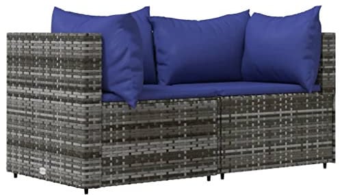 vidaXL Garten Ecksofa 2 STK., Gartensofa mit Kissen, Modular Sofa Garnitur für Garten Terrasse, Gartenmöbel Sitzgruppe Loungemöbel, Grau Poly Rattan