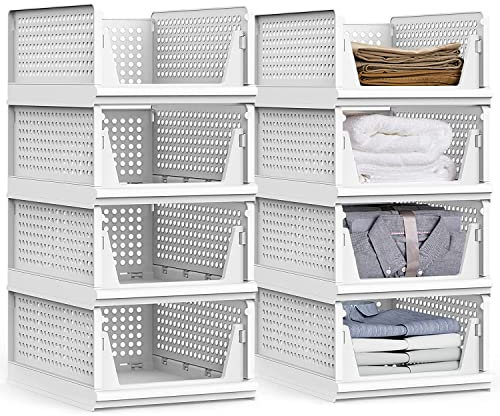 ZPONEED 8 Stück Faltbaren Kleiderschrank Organizer, Schrank Organizer Aufbewahrungsboxen, Stapelbaren Aufbewahrungsbox, Plastik Lagerkisten Schublade für Kleidung Schlafzimmer Garderobe