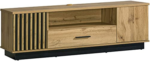 MINIO go for it - TV Schrank 155cm Breit Lamia, TV Lowboard für Fernseher, Sideboard mit Türen und Schublade, TV-Kommode Fernsehschrank I Wotan Eiche/Schwarz Matt