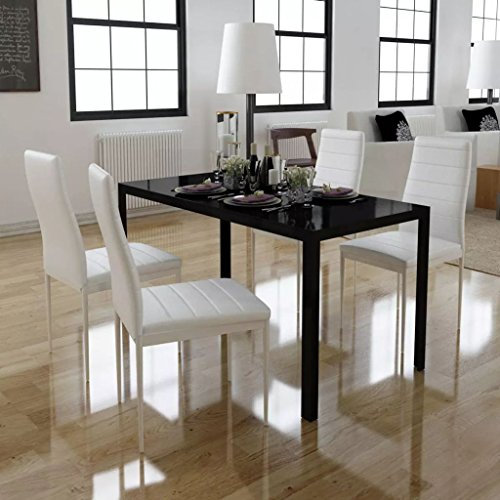 ZEYUAN 5tlg. Esstisch Set, Essgruppe, Esszimmermöbel, Esstisch Mit Stühlen, Dining Table Set, Esszimmer Set,Tischgruppe, Esszimmergruppe, Schwarz und weiß