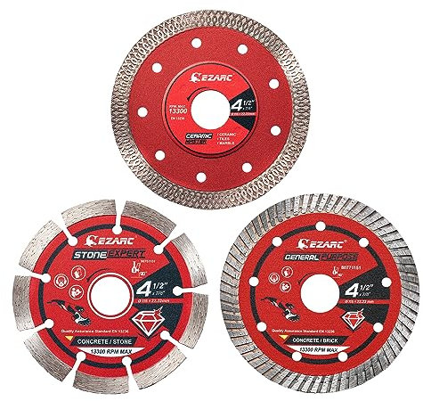 EZARC Disque Diamant 115 mm, 3 Paquet Disque à Tronçonner Diamant, Disque Carrelage pour Pierre, Granit, Béton, Porcelaine, Céramique, Granit, Marbre, Carrelage (Pack Mixte)