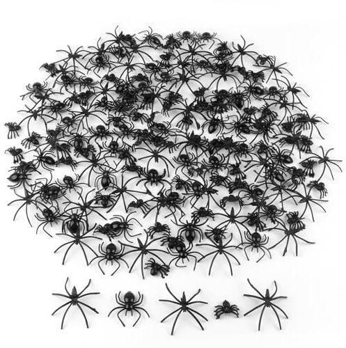 Jangostor 200 Stücke Halloween Spinnen Realistische Plastikspinnen Schwarze falsche Spinnen kleine Spinnen Halloween Streich Requisiten für Halloween Dekorationen Home Party, 3 Größen