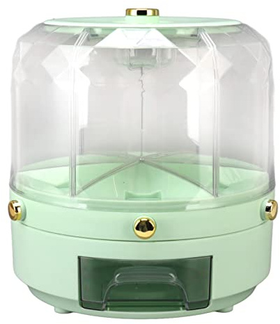 Aufbewahrungsbehälter für Reis und Getreide, 6 Kg Fassungsvermögen, Reisspender mit 6 Fächern, um 360° Drehbarer Frischhaltebehälter, Trockenfutter-Aufbewahrungsbox mit Einem Klick,(Grün)