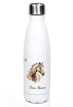 GRAZDesign Kinder Trinkflasche Pferd mit Namen personalisiert, für Pferde Mädchen Wasserflasche Edelstahl 500ml