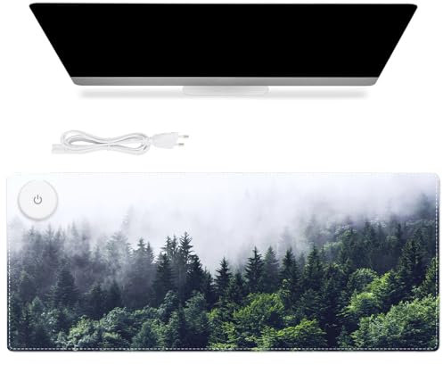 iCasso Heizung Mauspads, 3 Heizpegel und 3 automatische Schließpegel Computer -Tastatur Elektrische Heizungstischkissen, große Sicherheitstischpolster für Familienämter (Forest, 35.4 x 15.7)