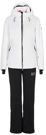 Emporio Armani EA7 Completo Tecnico da Sci Donna Imbottito, 3 Pezzi (Giacca, Pantalone, Gilet) - 6RTV01 (M, Bianco/Nero/Fucsia)