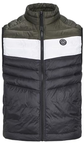 JACK & JONES Men's Jjesprint Bodywarmer Collar Vest, Black/Detail: White/Rosin Blocking, XS