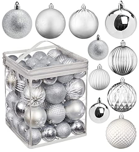 YUENFONG Weihnachtskugeln für Weihnachtsbaum, Weihnachtsdekoration Kugeln Bastelset Weihnachtsbaumschmuck Kugeln für Weihnachten Neujahrsfeier Hochzeitsfeier (Silber)