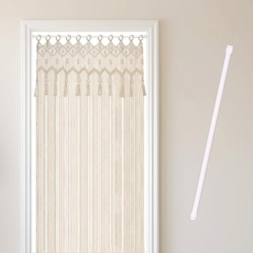 Cozyor Makramee Boho Vorhang + Klemmstange 70-120 cm ohne Bohren Türvorhang Fenstervorhang 132x200cm Raumtrenner, Wandbehang & Deko beige weiß, Hochzeit, Schlafzimmer