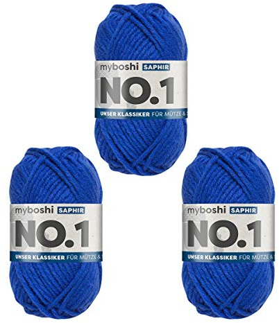 myboshi No.1 Wolle zum Häkeln und Stricken, Schnellstrickgarn, langlebige Mützenwolle, Strickwolle, Häkelwolle, mulesing-frei, 50g, Ll 55m Blau (Saphir) 3 Knäuel