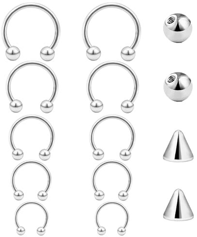 Besyvvin 16G Hufeisen Nasenring Lippenpiercing Ring 1,2mm Piercing Nase Septum Lippe Augenbrauen Helix Tragus Silber 6-14mm