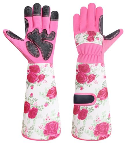DLY Gartenhandschuhe-Damen und Herren, Lange-Rosenhandschuhe, Atmungsaktive Leder-Garten-Handschuhe, Arbeitshandschuhe mit Unterarmschutz