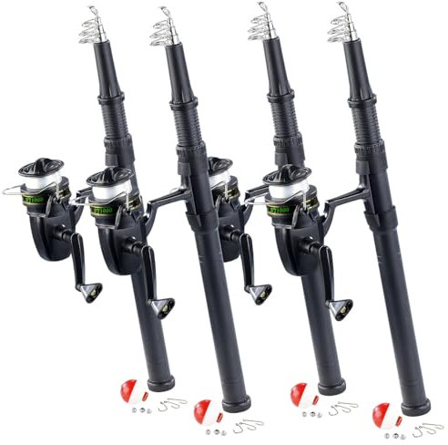 Speeron Angeln: 4er-Set Teleskop-Angelruten für Einsteiger und Reise, bis 150 cm (Angelzubehör, Einsteigerangeln, Picknick)