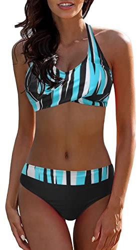 Bikini Damen Set,Zweiteiliger Badeanzug V Ausschnitt Blumenmuster High Waist Bikini Curvy Bademode Bikini Bunt Bauchkontrolle,Bikini Damen bauchweg,Bikini Oberteil,Bikini-Sets Push up Strandbikini