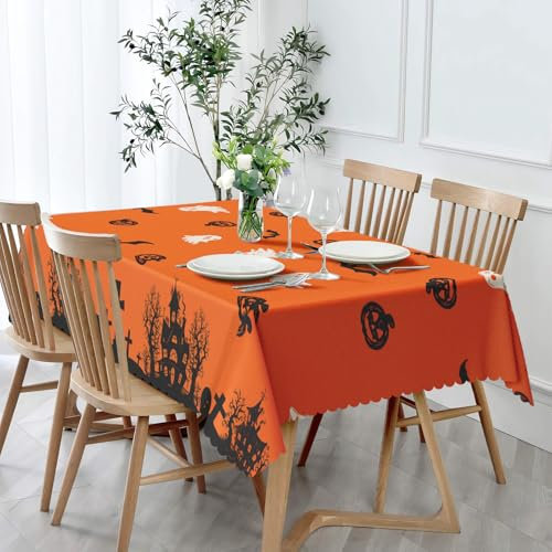 Halloween Tischdecke Abwaschbar Rechteckig Kürbis Geist Gartentischdecke Fleckschutz Wasserdicht Tischtuch Pflegeleicht Outdoor Tischdecken für Küche, Esstisch, Party, Abendessen 110x140cm