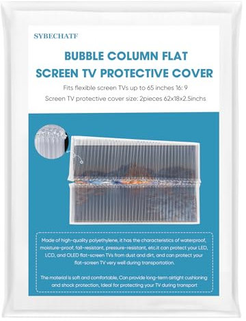 Inflatable Bubble Column TV Cover - Fits Up to 62''W x 36''H TVs (65'' and Below) - Flat Screen TV Protection During House Moving, Home Renovation, or Storage