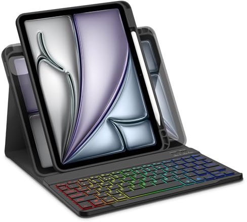 Bettdow for iPad Air 11 Inch M3 2025/ M2 2024 Keyboard Case,Horizontal/Vertical Use,UK Layout Detachable Backlit Keyboard with Case for Air 11 M2 2024/ M3 2025/Air 4th/5th 10.9 (Black)