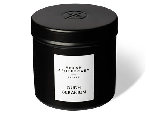 Urban Apothecary London Travel Candle - 35 Hour Burn Time, Perfect for Holidays, Artisan, Soy & Vegan Wax (Oudh Geranium)