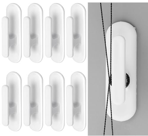 WHENZOO 8 Pieces Blind Cord Winder - Safety Blind Cord Hooks - White Blind Cord Holder - Wrap Cleats Children Proofing - Adhesive Wall Hook for Home Office Window Blinds Curtains Sun Shades Rope