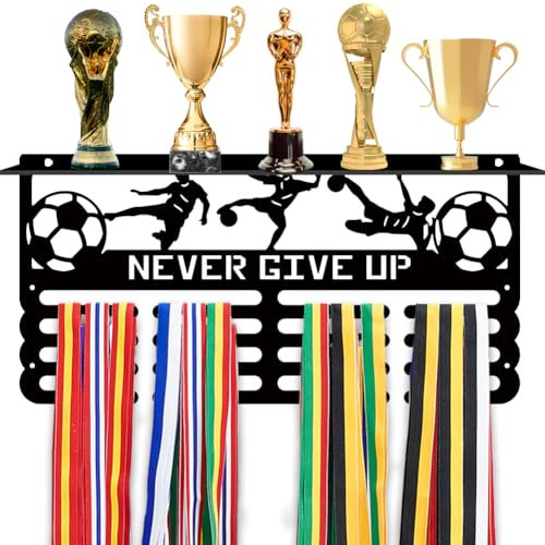PH PandaHall Espositore per Medaglie da Football, Espositore per Medaglie Never Give Up Ganci per Medaglie Da Calcio Espositore per 60 Medaglia Sportiva Atleti