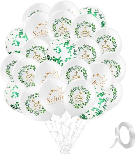 DazzJoy Kommunion Deko Luftballons mit Fischmotiv und Blätterkranz, 30 Stück Konfirmation Deko Ballons, Deko Konfirmation Mädchen Junge Luftballon, Schön DASS Du da Bist Ballon für Erstkommunion Deko