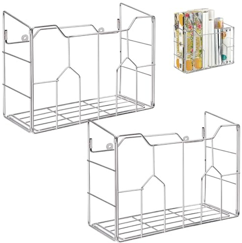 Cididu Kitchen Wrap Organizer Rack Wall Mount, Cabinet Door Organizer Storage, Wall Rack Basket Sturdy Steel Wire, Tall Inside Cabinet Holder for Aluminum Foil Plastic Wrap Wax Paper, Easy to Install