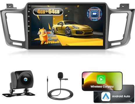 Fuluku 4+64G Android Autoradio für Toyota RAV4 2013 2014 2015 2016 2017 2018 2019 mit Wireless Carplay&Android Auto, 10,1'' IPS Touch Screen Radio mit Bluetooth 5.0/GPS/Rückfahrkamera/FM/WiFi/SWC