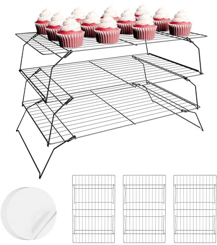 ZHIWUJIA 3 Layer Detachable Collapsible Cooling Racks, 10 * 16 Inch Cooling Wire Rack Stackable Drying Rack Cookie Rack Bread Cooling Rack