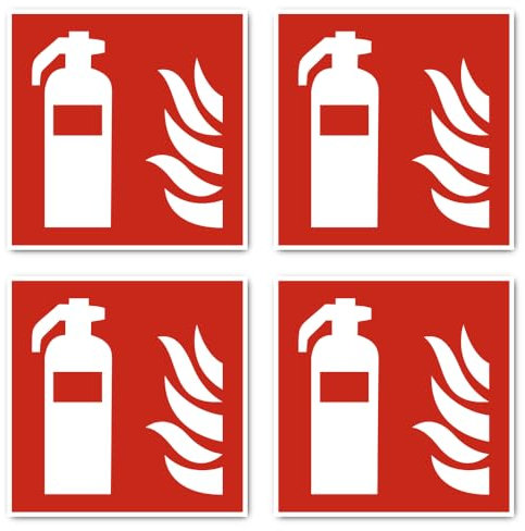Feuerlöscher Brandschutzzeichen: F001 - DIN EN ISO 7010 / ASR A1.3 - Aufkleber: 15 cm, 4 Stück