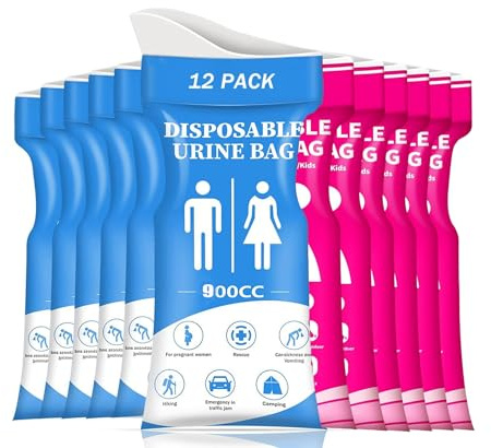 Ruiaqer 12 Pcs Sacs À Urine Jetables 900 ML,Toilettes Portables pour Le Camping,Voyages,Super Absorbants Sacs d'Urine,Pot de Chambre Adulte,urinoirs Portables pour Sacs à Pipi pour Homme/Femme/Enfant