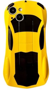 Sepvaptfx Case for iPhone 14 for Teen Boys Girls, 3D Race Sport Car Design iPhone14 Phone Cover Kids, Cute Cool Sturdy Soft iPhone 14 Cover (Yellow Car)